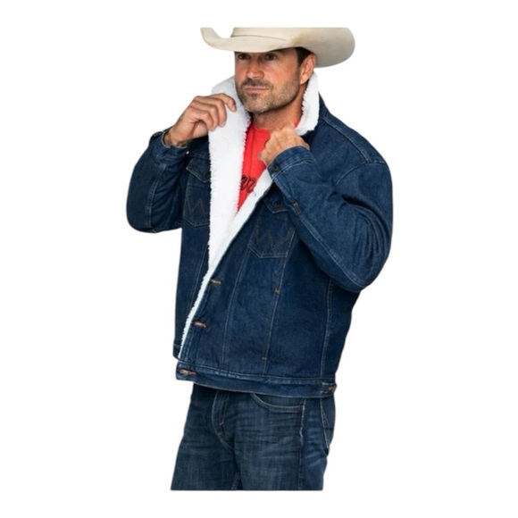 Wrangler Sherpa Lined Jean Jacket Blue Denim Chore Barn Coat SZ L New - Picture 4 of 15